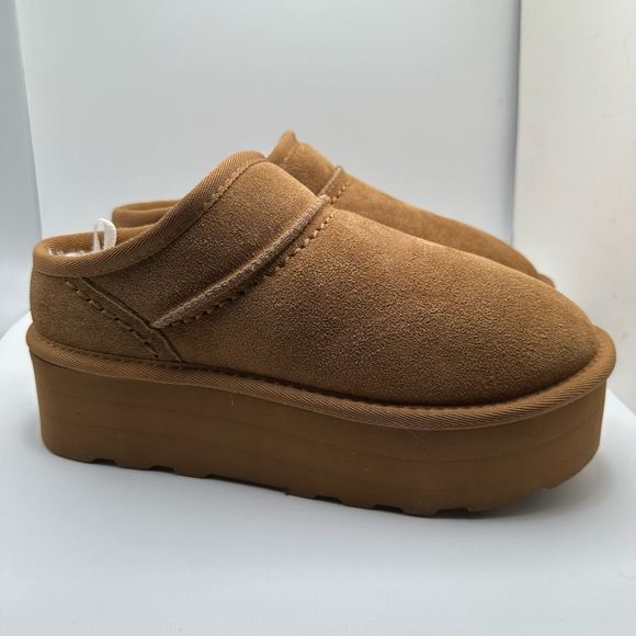 CUSHIONAIRE Women's Genuine Suede Cozy Mule Platform +Memory Foam 8 CHESTNUT - Picture 1 of 7